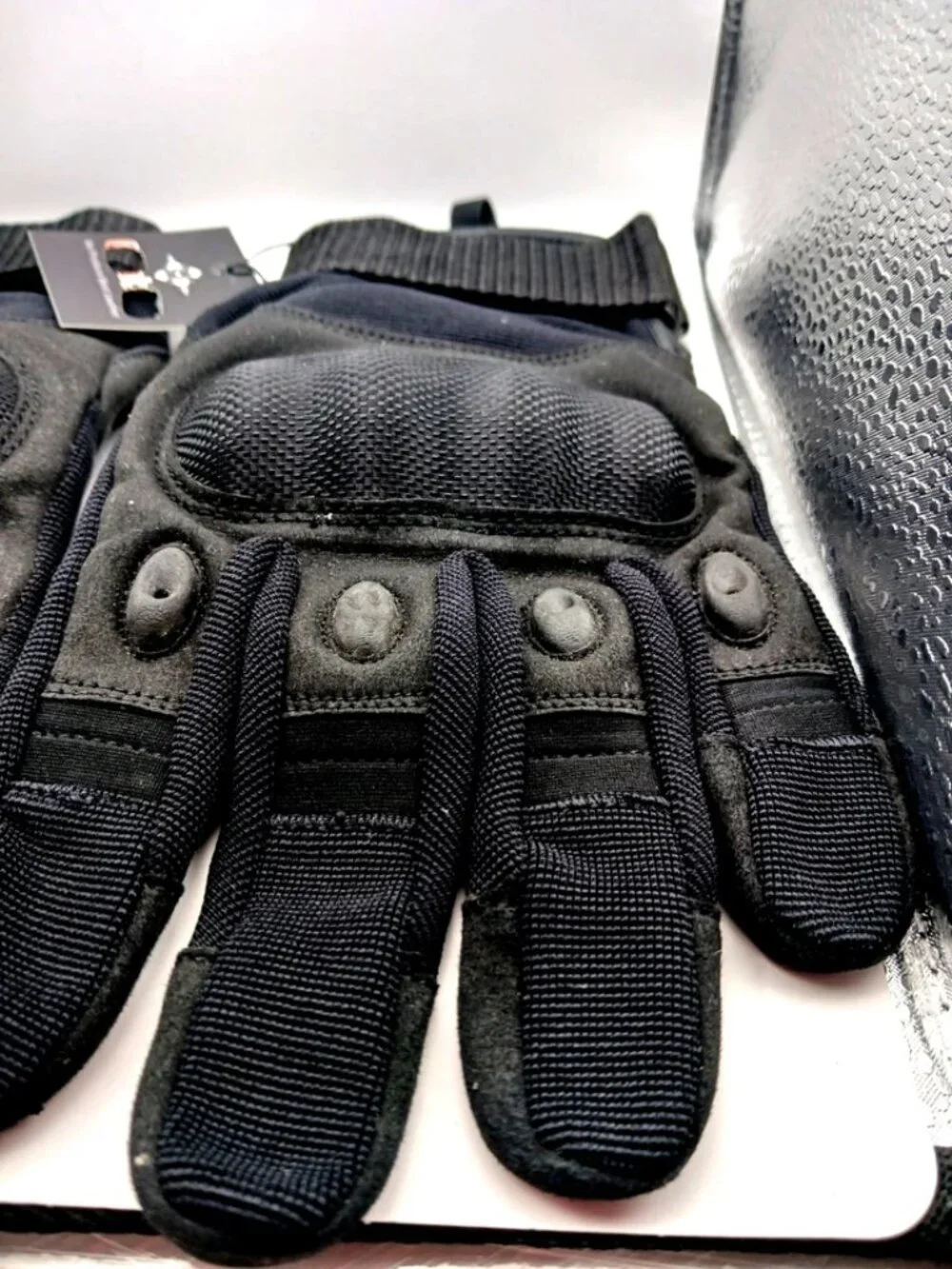 Goth Leather + Nylon Black Full Finger  Gloves Unisex New